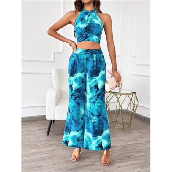 Devine Printed Halter Neck Top and Pants Set - Picture 3 of 4